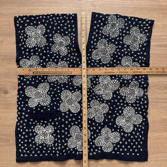 Vintage Hand-Embroidered Indigo Cotton Top Floral Star Pattern Boho Ethnic M/L - Picture 6 of 7